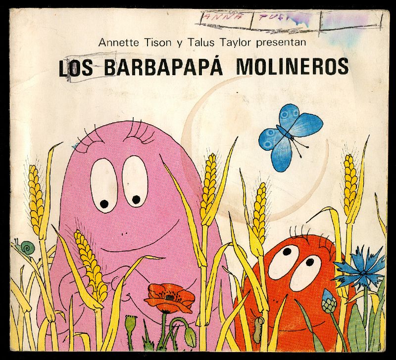 Portada del conte "Los Barbapapá molineros" amb el meu nom escrit a dalt i una taca rodona d'una tassa