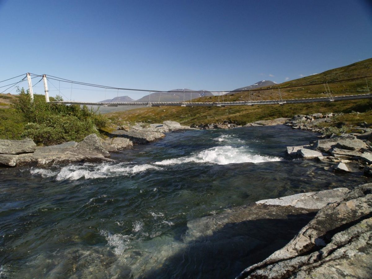 Riu amb el pont que el travessa, duu molta aigua