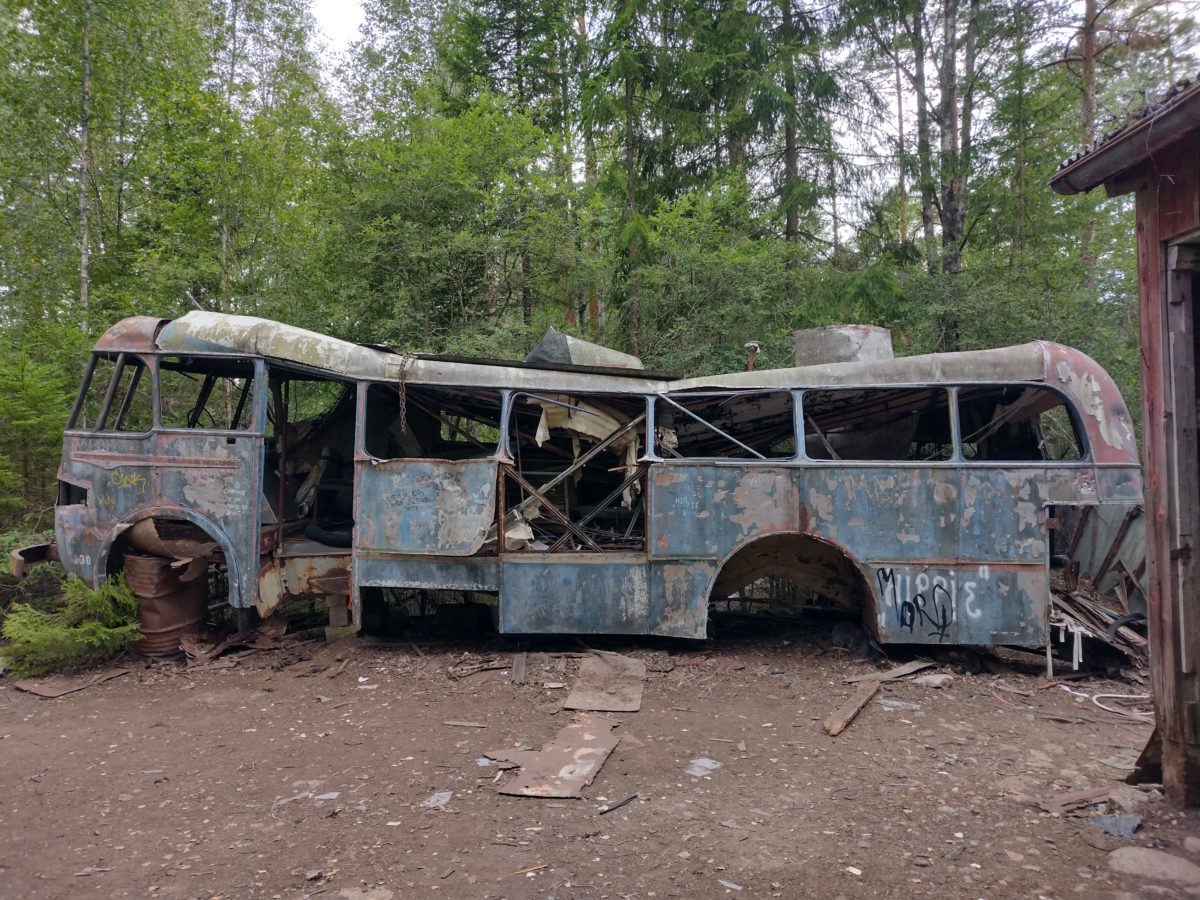 Autobús molt deteriorat emmig del bosc