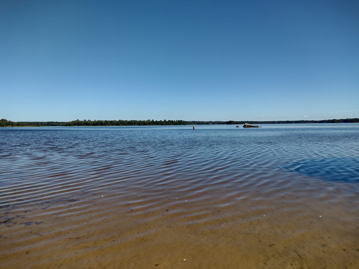 Dani molt endins del llac, però només cobert fins al genoll