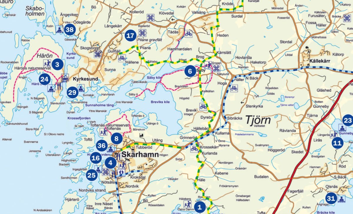 Mapa de les vies ciclables de Tjörn