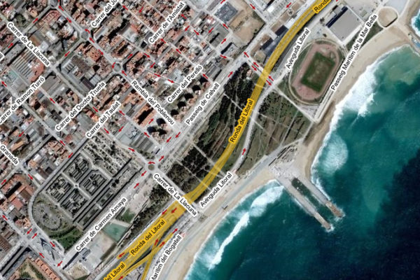 Vista satèl·lit del Google Maps on es veu el Parc del Poblenou